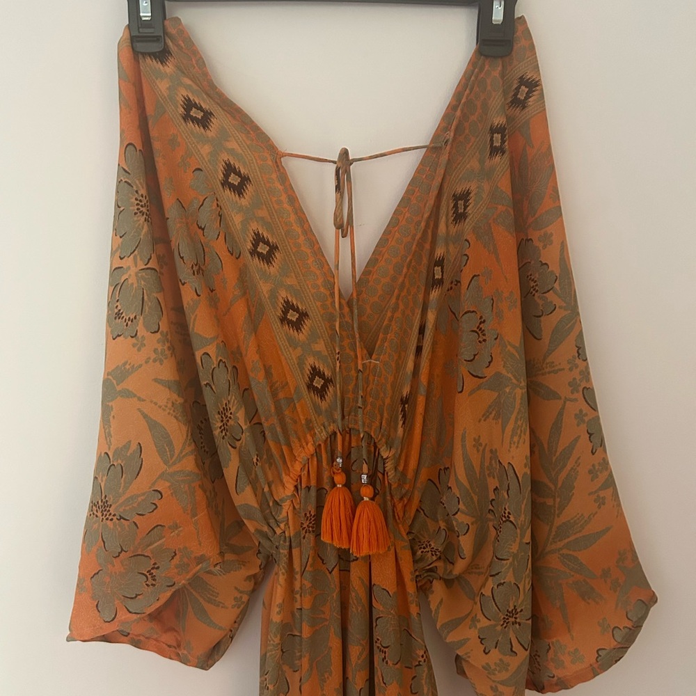 Floral Boho Maxi Dress in Orange and Beige - Picture 6 of 10